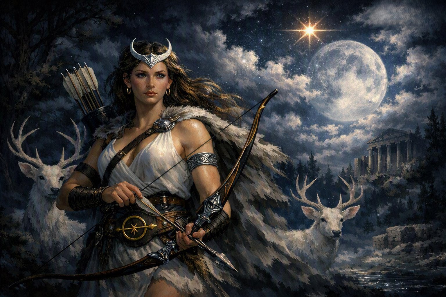 La dea della luna — Personaggi, grafica generata con A.I.