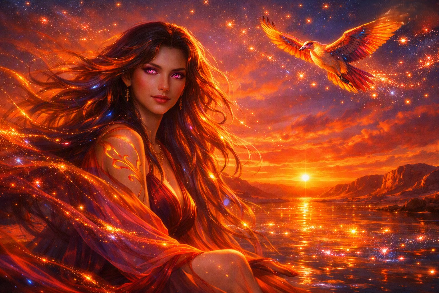 La fenice ardente — Personaggi, grafica generata con A.I.